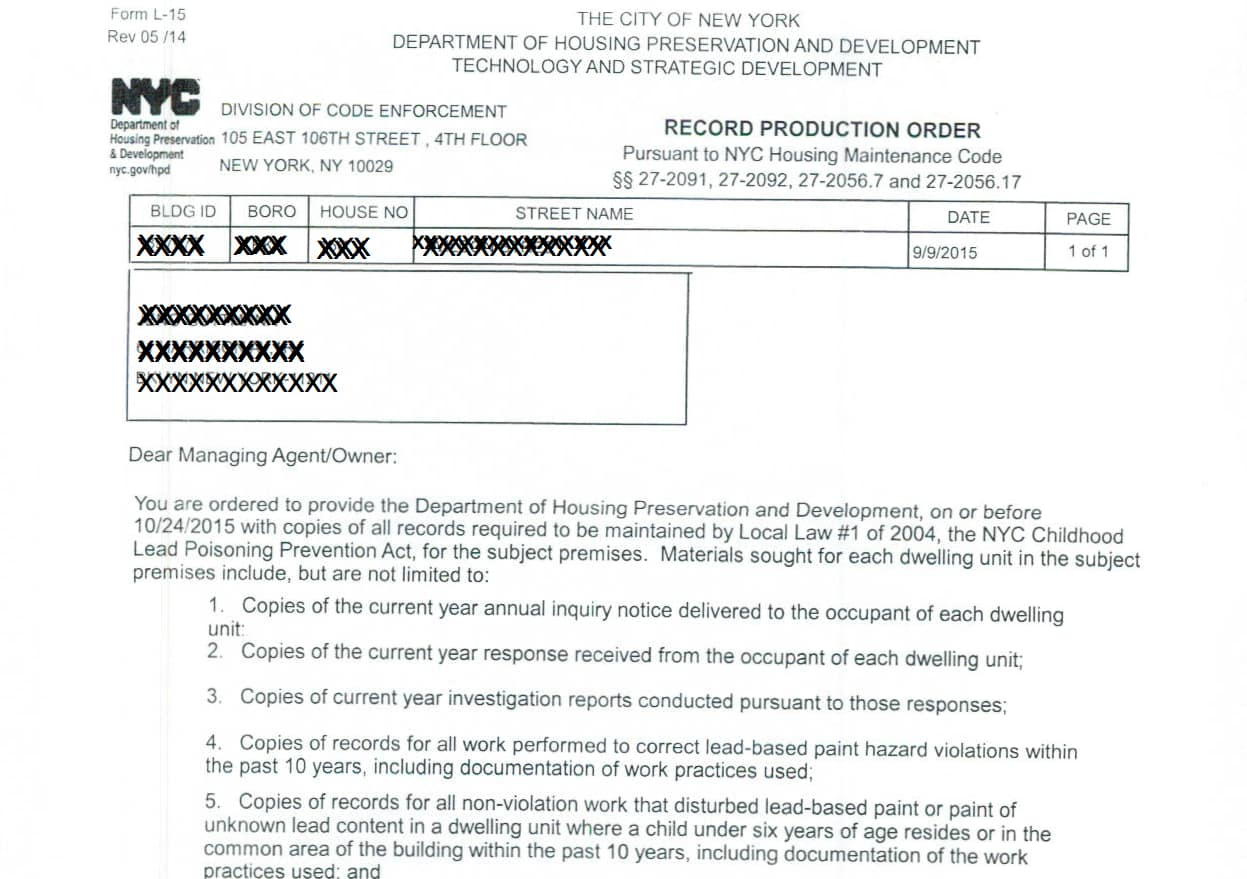HPD Lead Paint LL1 Client Request Letter